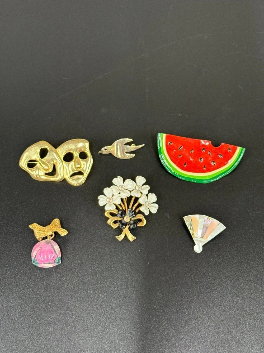 Assorted Brooch Pin Set Gold Multicolor